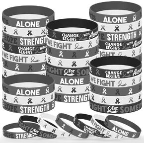 30 Pcs Cancer Prevention Awareness Silicone Bracelets,Colorful Ribbon Stretch Wristbands,Hope Faith Rubber Wristband Supplies Accessories for Ribbon Awareness Assorted Cancer Awareness and Prevention (Gray)