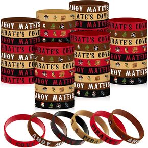 Leitee 48 Pcs Pirate Rubber Bracelets Pirate Party Theme Wristbands Silicone Wristbands Party Supplies Favors Accessories for Men Women Birthday Prizes, 4 Styles