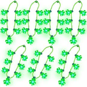 TURNMEON 7 Pack St Patricks Day Necklaces Light up Shamrocks Accessories Green Irish Saint Patricks Necklace St. Patrick's Day Party Favors Supplies Dressing-up Costume Accessories