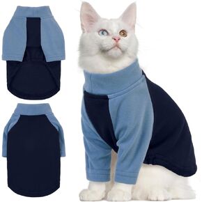 T'Chaque Cats سترة Sphynx Cat Cloths ، سفن القطط للقطط فقط ، قميص القطط بدون شعر ناعم من الملابس الصغيرة اللطيفة Cat Pajamas Pet Cloths مع قميص القطط الأكمام ، الأزرق ، المتوسط