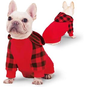 Small Dog Hoodie, 100% Cotton Buffalo Plaid Dog Clothes for Dog Girl Boy, French Bulldog Puppy Dog Clothes Frenchie Pet Winter Clothes Sweatshirt, Cold Weather Dog Hoodies Puppy Clothing