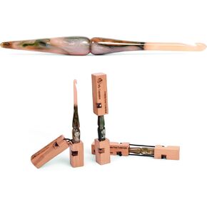 Aventurine Resin Crochet Hook 2.0 (Dark Green, Rust, Pale Pink, 5.5mm) with Steam Beech Wood case for Protection