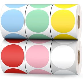 6 Rolls 2" Color Circle Direct Thermal Stickers Labels, Self-Adhesive Round Thermal Labels Printer Stickers for Business, DIY, Code, Name Tag, Envelope Seal (4500 Labels)