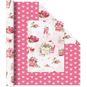 Wernnsai Lover Gift Paper Paper Roll - 1 Roll 17 '' x 33ft Love Wapp Paper Rose Boudquet Paper Pink Heart Gift Paper Wedding Weddal Wrap