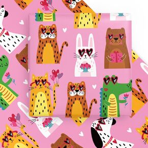 WRAPAHOLIC Valentine's Day Wrapping Paper Sheet - 6 Sheets Sweet Cat and Dog Animal Design Folded Flat for Kids Boys Girls Valentine's Day, Anniversary, Birthday - 19.7 Inch x 27.5 Inch Per Sheet