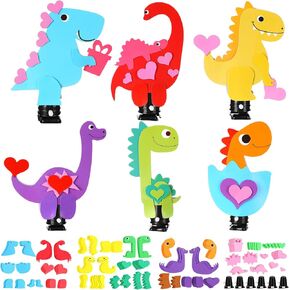 18 PCS Valentine Dinosaur Craft Kit for Kids Wind Up Valentine Dinosaur Diy Paper Craft Kits for Classroom Exchange Party Supplies Andists ، 6 Styles