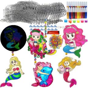 Ayhuhra 25 يضع حورية البحر Suncatcher Craft Kit DIY Window Art Kit Glow في Dark Ocean Suncatchers الفنون والحرف الشمسية الصيفية لحضور Mermaid Summer Party Project