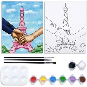 VOCHIC Canvas Painting Kit Pre Drawn Canvas for Painting for Adults Party Kits Paint and Sip Party Supplies 8x10 Canvas to Paint Patriotic Eiffel Tower Art Set