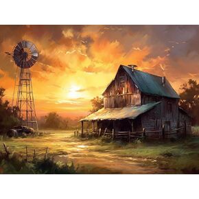 Betepefet DIY 5D Diamond Art Kits Painting for Adults Farmhouse Barn Rustic White Old Barn Modern Farm Windmill Barn （2） 30x40cm/11.7x15.9inches