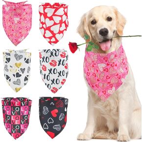 6 Pcs Adorable Valentine's Day Dog Bandanas Assorted Love-Themed Festive Accessories for Your Pooch Dogs & Cats Valentine Gift