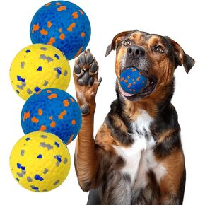 Dog Balls for Aggressive Chewers, Tennis Balls Dog Toys, Bouncy Indestructible Teething Chew Dog Ball for Small Medium and Large Dogs, Floating Dog Toys for Water Fetch - 4 Balls