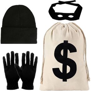 Canvas Money Bag Drawstring Closure Robber Accessoire Set 15.7x11.8 Inches Thief Carrying Sack Prop for Halloween Party Favors Supplies