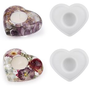 2 PCS حاملي شموع على شكل قلب الإبوكسي DIY الراتنج الشمعدان الذي يلقي القالب السيليكون tealight لقالب حاوية الحلية صنع مركبة الصنع ديكور المنزل ، كل 4.1 "× 3.4" × 1.6 "