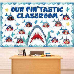 Shark Bulletin Board Kit Under The Sea Classroom Decorations Back to School DIY Photo Bulletin Board Set Ocean Theme Shark Paper Cutouts Decor for Kids Classroom School Home Office Wall Door Decor