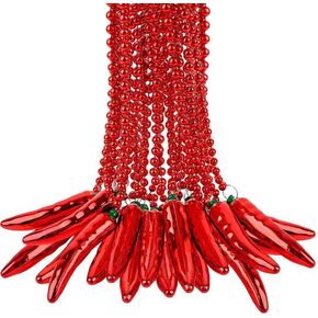 36 Pcs Chili Pepper Bead Necklaces Fiesta Plastic Red Pepper Necklaces for Carnival Chili Theme Party Supplies