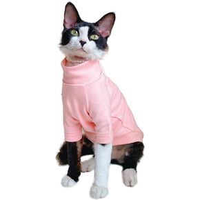 Sphynx Cats Warm Fleece Two-Legged Shirt, Turtleneck Undershirt Hairless Cat, Dopamine Dressing Clothes for Sphynx, Devon, Cornish Vibrant Outfit Small Kitten and Dogs (Pink, M (3-5.5lbs))