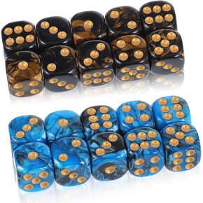 20PCS Polyhedral Dice D6 Dice Polyhedral Dice Set 16mm Round Corner Marble 6 Sided Dice Card Game Dice for Dice Table Games or Math Learning (Blue Yellow and Blue Black)