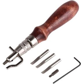 Leather Groover Tool,7 in 1 Adjustable Stitching Groover and Creasing Edge Beveler, Leather Carving Cutting Edge Tools for Leathercraft Work