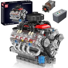 Mould King 10171 V8 Engine Building Blocks Sets, V8 Engine Model kit That Run, Build Your Own STEM Model Engine, 8-Cylinder Car Engine Building Engineering Toys for Kids/Adults Collections(487+PCS)