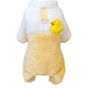 Dog Sweater Dog Clothes Fleece Dog Woolen Sweater Winter Warm Sweat Shirt 4 Legs Jumpsuit Pajamas Cute Yellow Duck Dog Sweater for Small Dog Medium Dog Cat Yellow L