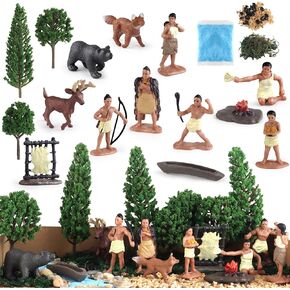 Powhatan Indians, Powhatan Native American Figurines Set, Figurine Includes Powhatan Indian Figurines, Chief, Campfire, Trees, for Kids Historical Education School Project Decoration Birthday Gift