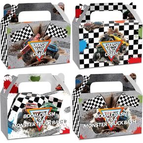 12Pcs Gray Monster Truck Treat Boxes Monster Truck Birthday Party Decorations Racing Truck Theme Party Favor Gift Boxes Monster Truck Goodie Boxes for Kids Birthday Party Supplies 6 x 3 x 3.6