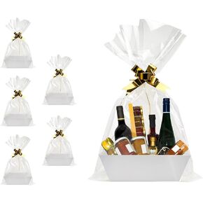 Basket For Gifts Empty, 5 Pk White Empty Gift Baskets To Fill, Sturdy Cardboard Tray With Handles, Large Gift Baskets Empty Bulk For Beautiful Gifts, Christmas, Easter, Bridesmaid, Wedding
