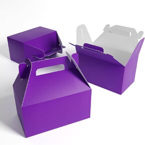 XAGLVV 24Pack Dark Purple Party Favor Treat Box Packs, 6.2 * 3.5 * 3.5 Inch Goodie Box with Handles, Gable Gift Boxes for Party, Baby Shower, Anniversary, Birthday