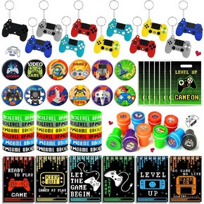 66 PCS Video Game Party Favors Video Game Theme Notepads Wristbands Stampers Keychains For Level Up Party Gamer Birthday Party Classroom Rewards Supplies