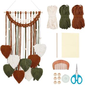 Origach DIY MACRAME LEAF WALL ATT KIT للمبتدئين البالغين ، وأوراق MACRAME سهلة الجدار معلقة مجموعة BOHO MACRAME TAPESTRY لديكور غرفة نوم غرفة المعيشة ، والبني البيج والأخضر