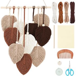 FREEBLOSS Macrame Leaf Kit Macrame Wall Hanging Autumn Color Leaf Woven Tapestry Bohemian Home Decor Handmade Feather Wall Decorations Macrame Kit for Beginners Adults