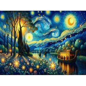 Zythron Paint by Numbers for Adults, Starry Night Paint by Numbers Kit, Starry Sky Canvas DIY Kits Oil Painting Acrylic Paints for Home Wall Art Decor, 16x12 Inch