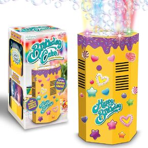 ArtCreativitive Mappy Birthday Bubble Machine مع الموسيقى - 9 بوصات ، آلة فقاعة كعكة عيد ميلاد مزيفة - Bubble Blower تغني عيد ميلاد سعيد - آلة فقاعة الألعاب النارية مع فقاعات LED ، ودش ، والموسيقى
