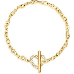 Paperclip Link Chain Bracelets for Women, 14K Gold Plated Dainty Gold Charm Pearl Link Bracelets Evil Eye Bracelet Jewelry Gift for Women