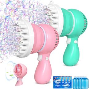 Sloosh 2 PCS Tape-C Charging Bubble Gun Toy for Ages 3-8 Boys Girls with Removable Fan, Bubble Solution, Bubble Machine Gun for Kids, Adults, Summer Toys, Party Favors, Easter, Birthday Gift, Outdoor
