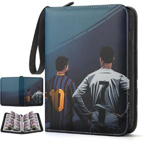 Soccer Card Binder Fits 440 Cards,4-Pocket Trading Card Binder,3 Ring Card Holder Binder with Zipper,Double-Sided Cards Storage with 55 Removable Sleeves(navy blue)