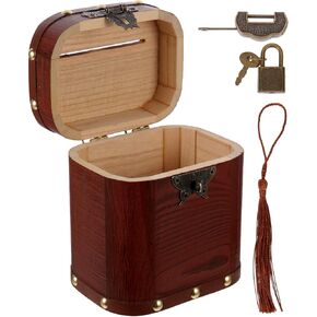 Zerodeko Wooden Piggy Bank Vintage Wood Coin Bank Retro Treasure Chest with Lock and Keys Money Box Savings Container Keepsake Gifts for