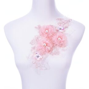 Handmade Rhinestone Applique, Beaded Lace Patch Accessory for Dress Decoration, DIY Sewing, Wedding Dresses, and More (Pink-3)