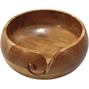 Yarn Bowl Wooden Large Crochet Bowl Knitting Bowl Handmade Crocheting Accessories and Supplies Organizer 6.5 x 3 (White Antique) (Walnut)