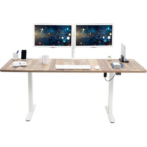 VIVO Electric 71 x 30 inch Stand Up Desk, Height Adjustable, Reclaimed Wood Top White Frame, DESK-KIT-0W7P