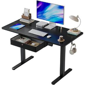 BANTI Electric Standing Desk with Drawer, 40x24 Inches Adjustable Height Sit Stand Up Desk, Home Office Desk Computer Workstation, Black