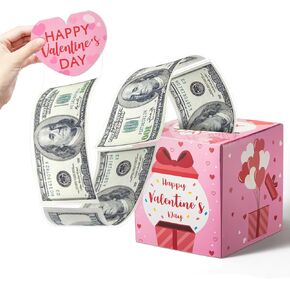 TICIAGA Valentine's Day Money Box for Cash Gift Pull Happy Valentine's Day Money Holder for Cash with Pull Out Card DIY Valentine Surprise Gift Box for Lovers Women (Includes 50Pcs Transparent Bags