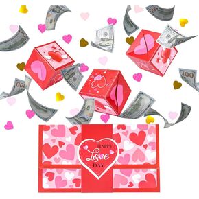 Meiidoshine Valentine's Day Gift Box, Surprise Exploding Money Holder for Cash Gift, Includes 100Pcs Transparent Bags