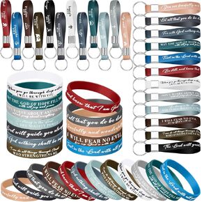 48 Pcs Bible Verses Bracelets Bulk Scripture Silicone Religious Bracelets Motivational Quote Rubber Wristbands Inspirational Christian Keychain for Women Men Party Favors Gift