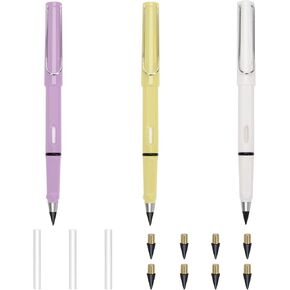 3+8Pcs Everlasting Pencil, Everlasting Pencil Inkless Pen Everlasting Reusable Unlimited Writing Pencils Metal Inkless Writing Pens With 8Pcs Pen Heads…