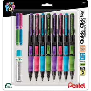 Pentel Quick Click POP Mechanical Pencil, (0.7mm), Includes Refill Lead and Erasers, Pack of 8 Pencils (PD217LEBP8)