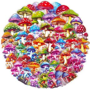 Colorful Mushroom Stickers - 50 Pcs Clear PET Mushroom Aesthetic Stickers for Scrapbooking, Journaling, Junk Journal, Scrapbook Supplies - Waterproof Transparent for Resin, Crafts Decorative