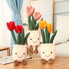 3pcs Tulip Plush Toy ، وعاء زهرة محشوة رمي دمية Plushie ، وألعاب ألعاب ناعمة مهرجان مهرجان داخلي (Tulip-Red+ Orange+ Pink)