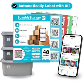 Smart QR Code Stickers | Fast Automatic Labeling Using AI | Color Coded | QR Code Labels for Storage & Moving | No Subscription | Free iOS & Android App | Pack of 48