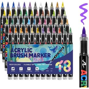 48 Colors Direct Liquid Soft Head Acrylic Marker Pens, Brush Tip Acrylic Paint Markers, Perfect for Canvas, Wood, Stone, Marker Pen For DIY Crafts Making Art Supplies